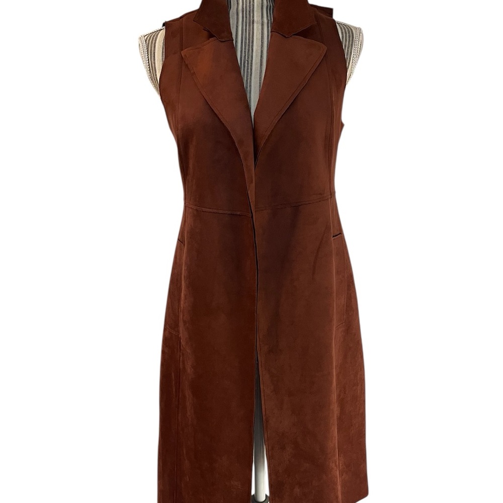 Chicos Suede Vest Chic Long Maxi Burnt Umber Size 00P (0/2 Petite)